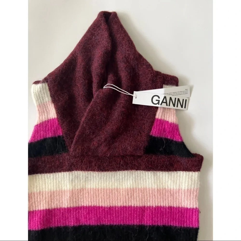 NWT GANNI Striped Colorblock Wool Knit Sweater Top Purple Small - Picture 3 of 6